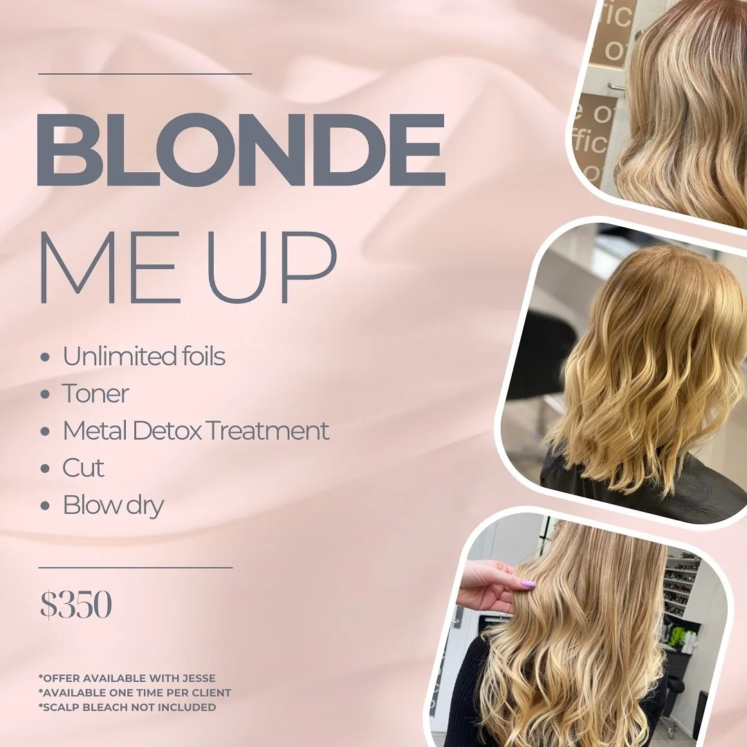 Transform your hair with our exclusive &lsquo;Blonde Me Up&rsquo; package! ✨ 

This month, enjoy unlimited foils, toner, Metal Detox treatment, a cut and a blow wave, all using L&rsquo;Or&eacute;al products for amazing results. 

@hairby_jesseboyd is