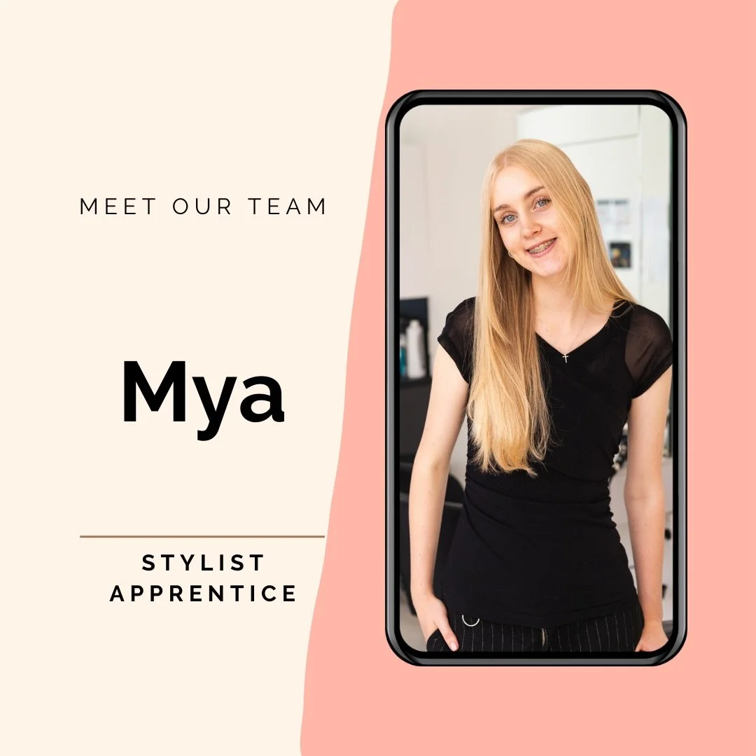 Mya is joining the team as a stylist apprentice! 🤍
Mya has just finished high school and is excited to begin her journey toward a career as a hairstylist. 

You&rsquo;ll see her around the salon assisting, practicing, and learning from our amazing t