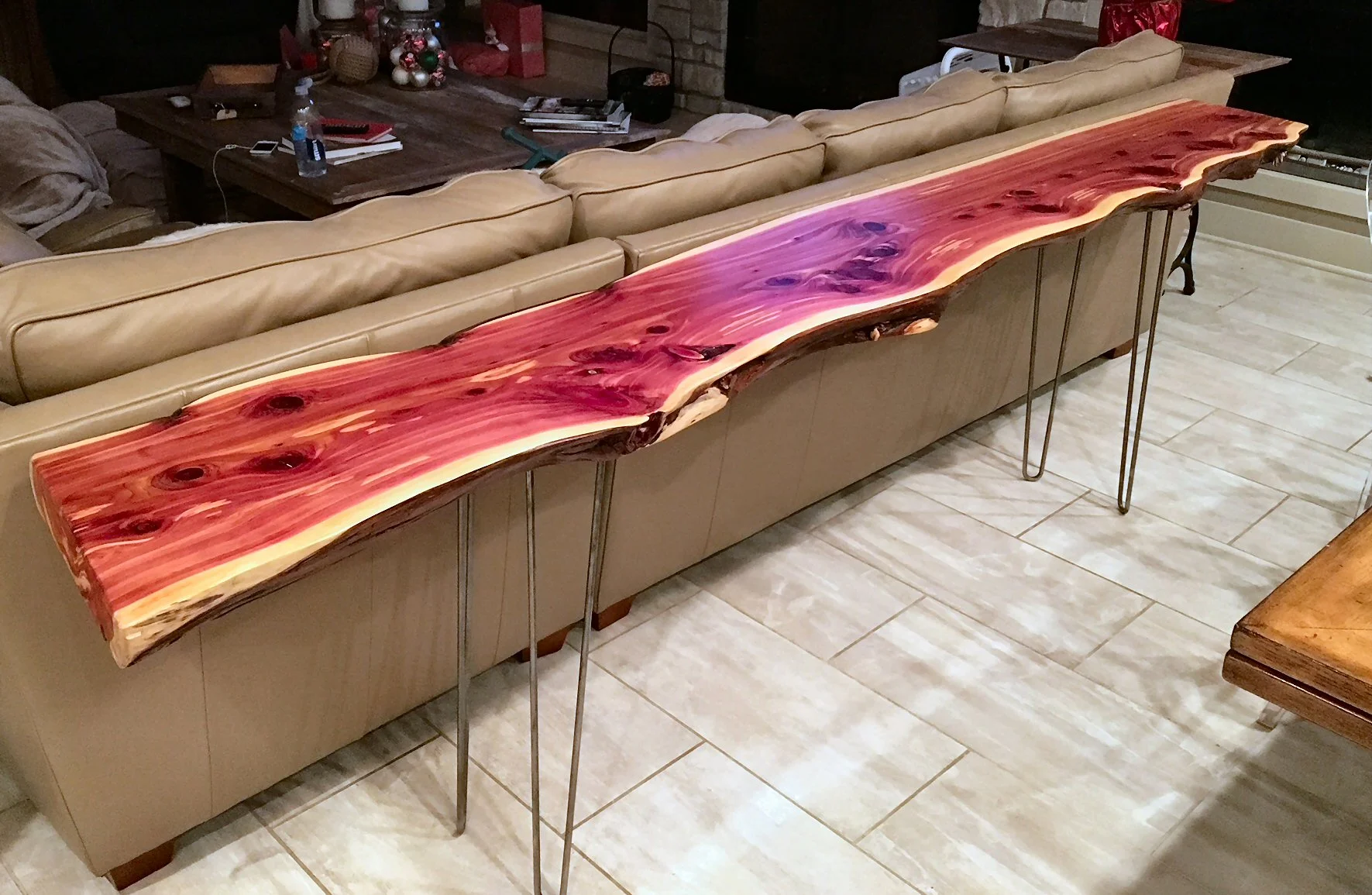 Red Cedar Sofa Table with Hairpin Legs