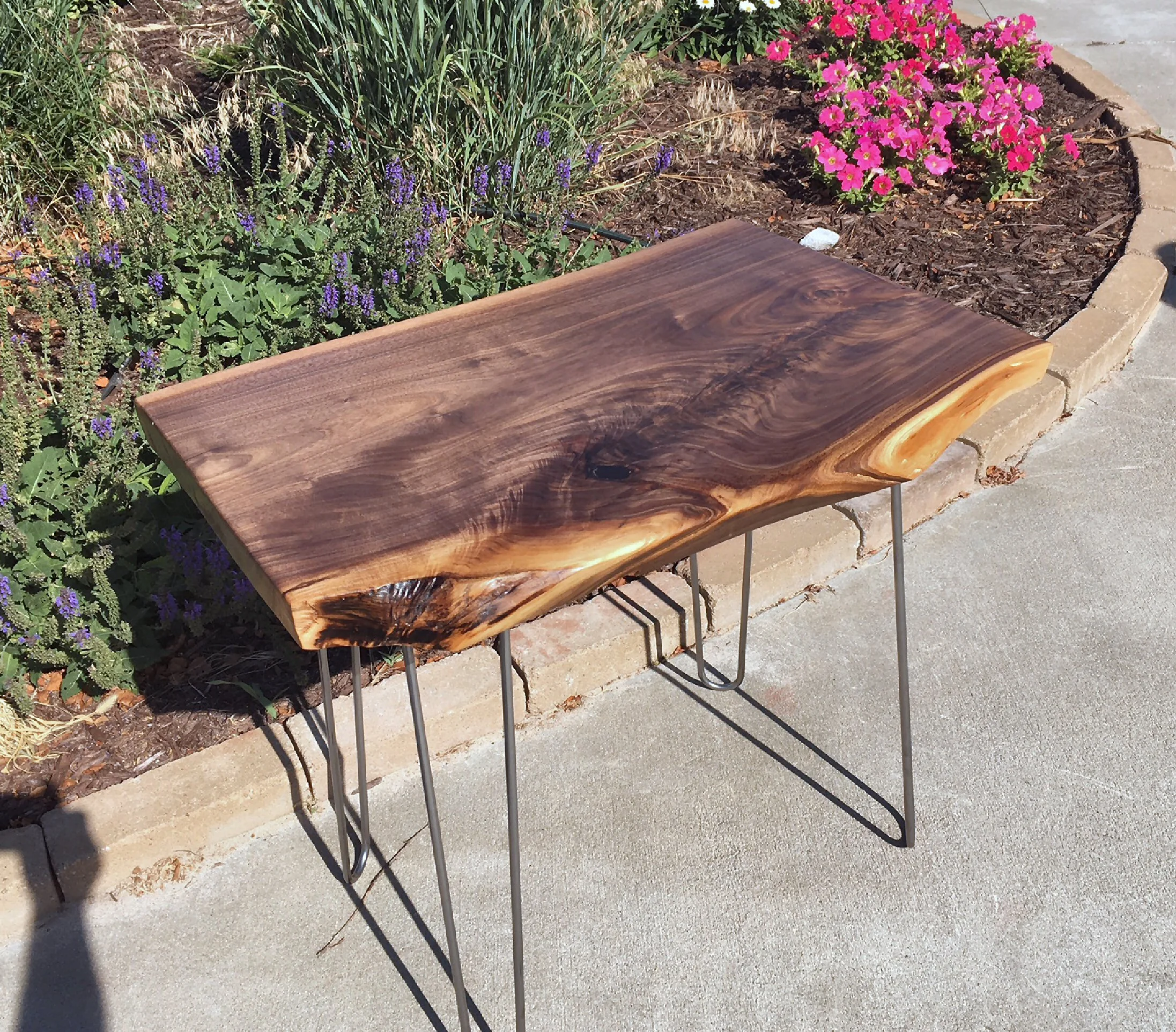 Black Walnut Live Edge End Table with Hairpin Legs