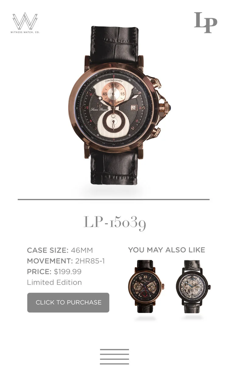 WITNESS WATCHES • LUCIEN PICCARD • MOBILE APP LAYOUT DESIGN • BUSH|RENZ • 2015