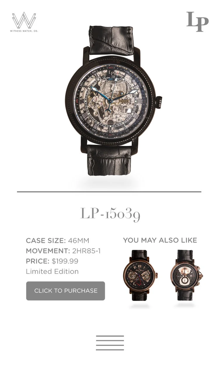 WITNESS WATCHES • LUCIEN PICCARD • MOBILE APP LAYOUT DESIGN • BUSH|RENZ • 2015