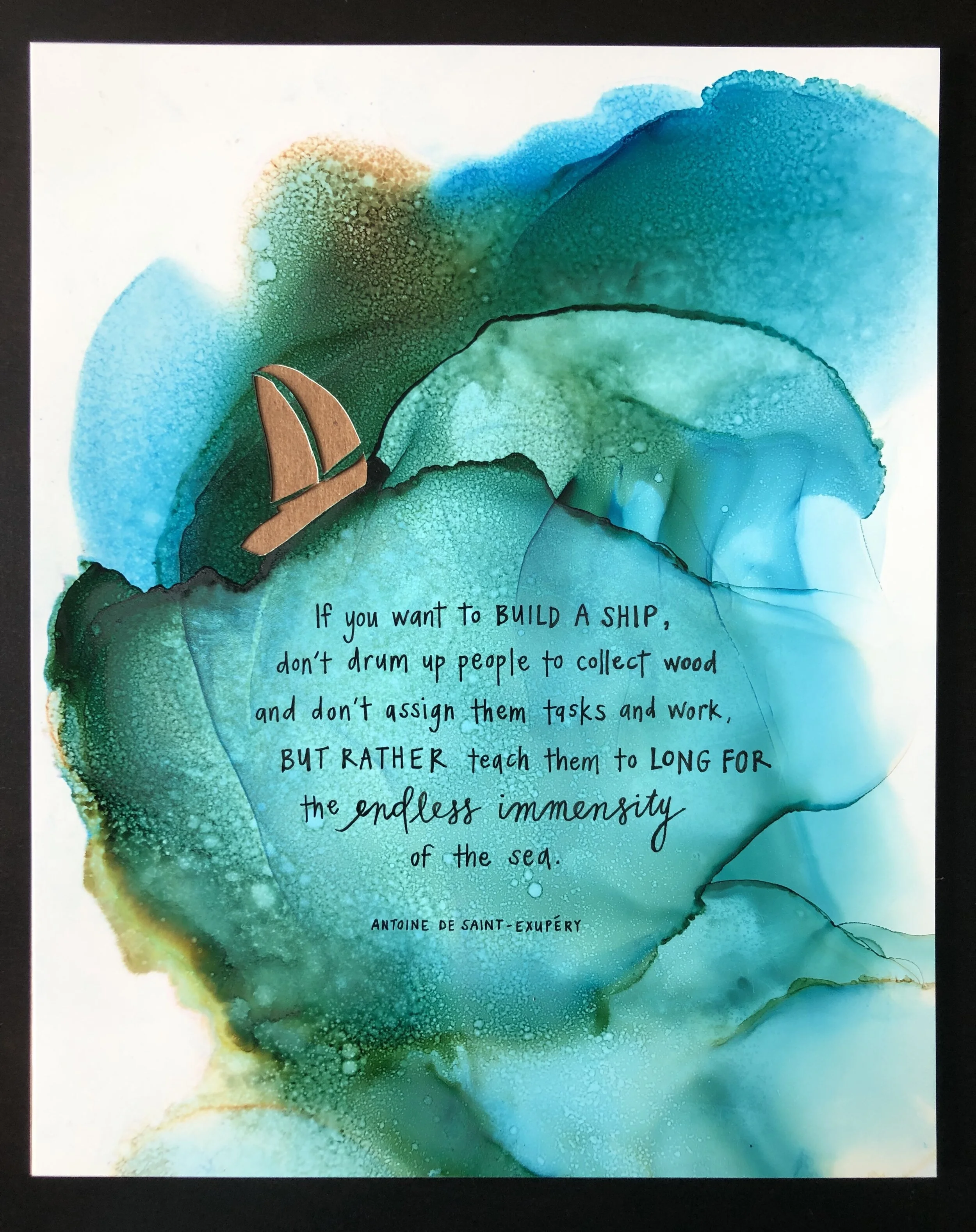  A gift for an incredible high school teacher who devotes her time investing in the future generation.   Pen and alcohol ink on yupo paper layered over cardboard, 8x10”, 2019. 