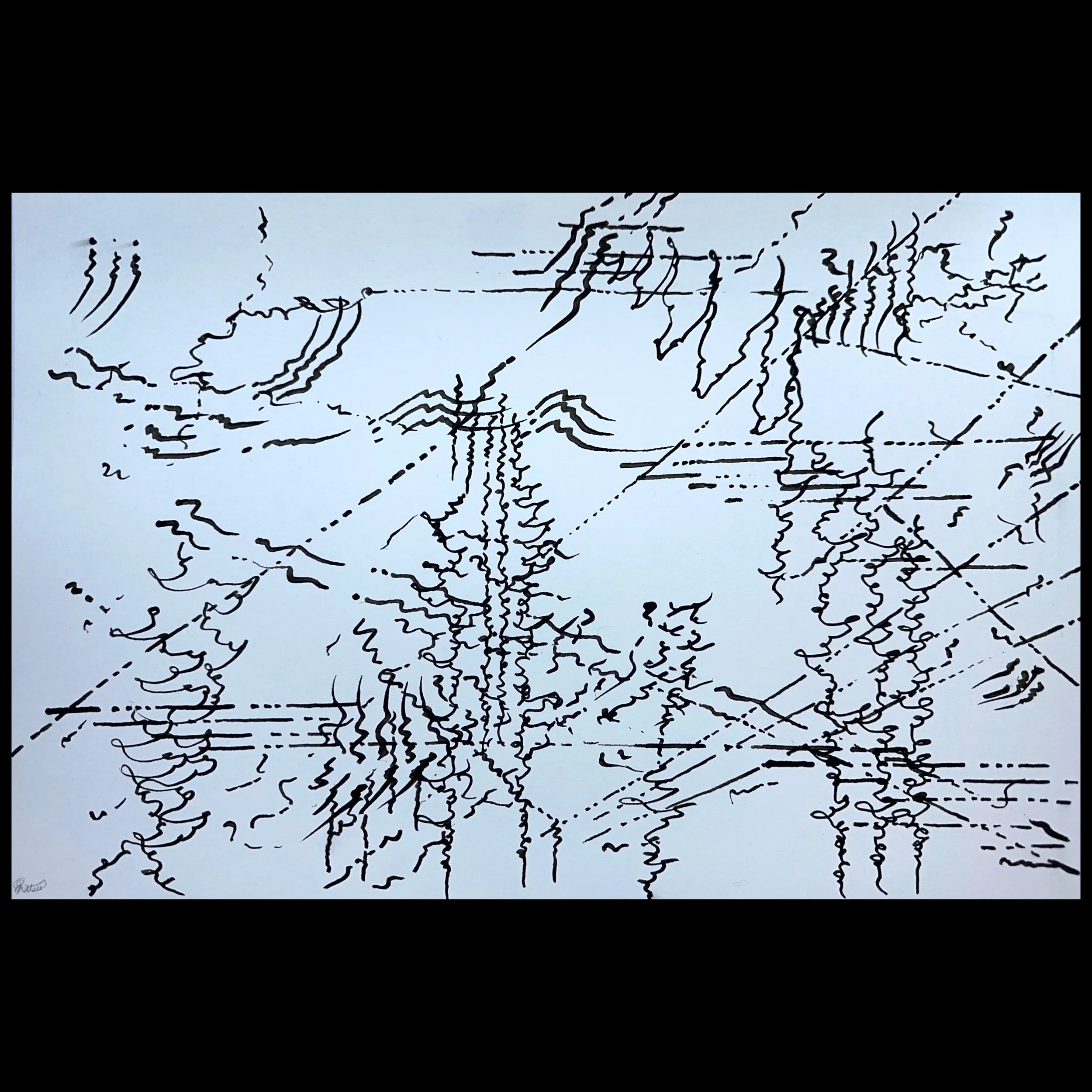 For Gnossiennes: No. 4 Lent, Music by Erik Satie , 2022  Permanent ink on paper  12 X 18 inches / 30.5x 45.7cm
