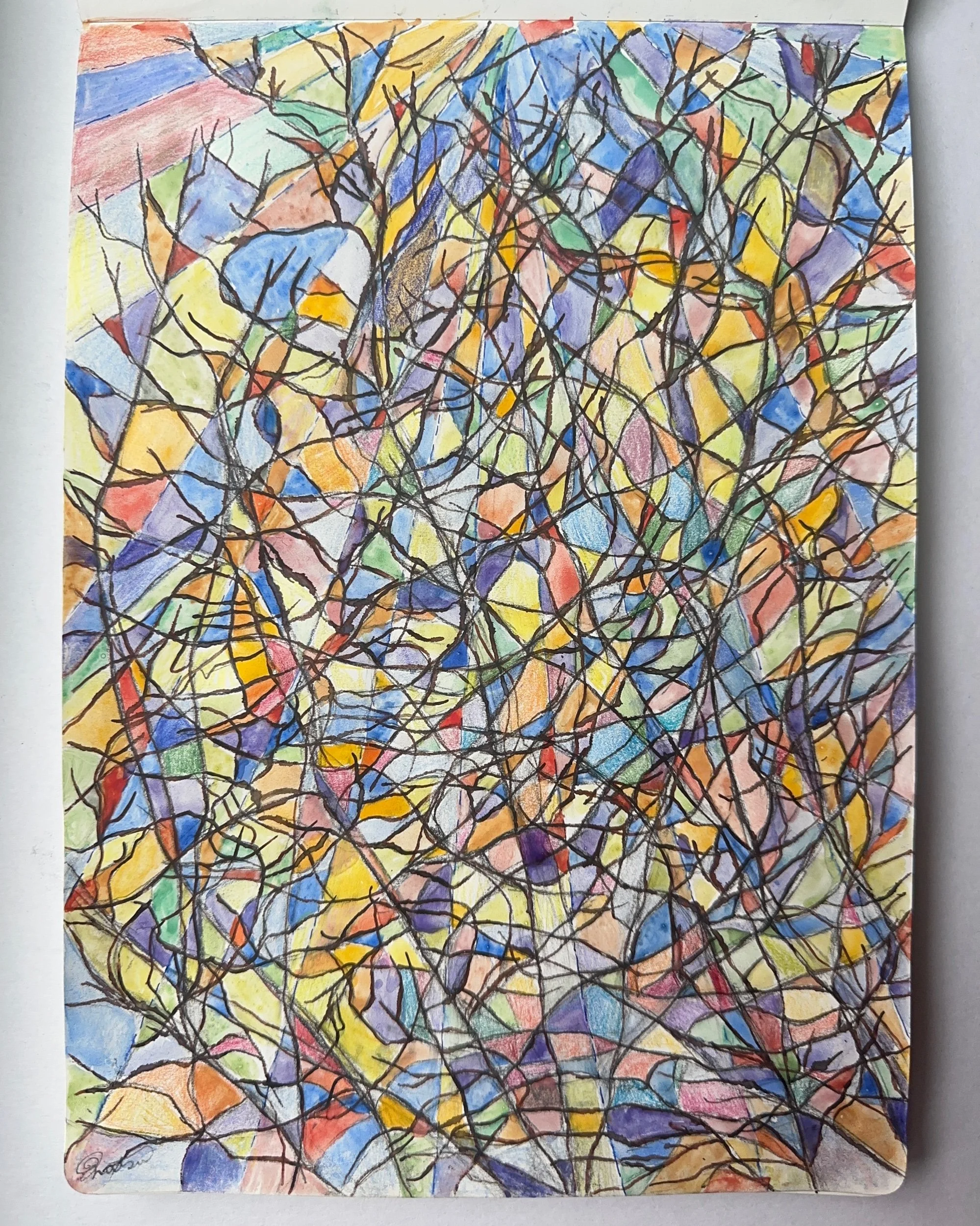 View from Upper East Side, New York, 03.16.2023  Japanese pigment watercolor, colored pencil, charcoal pencil and ink on paper  11.7 x 8.3 inches