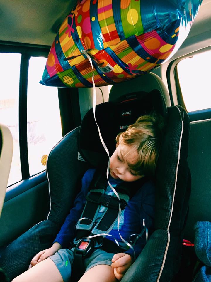 February 19. Β It's rare that he takes a nap anymore. Today, after celebrating his great Grandmommy's birthday with cousins, he said, "Mama, I had a fun day." β€οΈ And just like that, he was out π΄