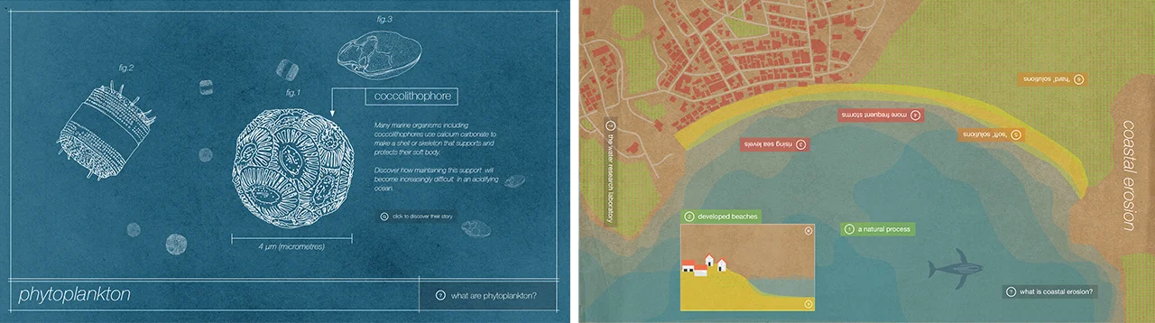 Screen designs for the Phytoplankton and Coastal Erosion workstations.