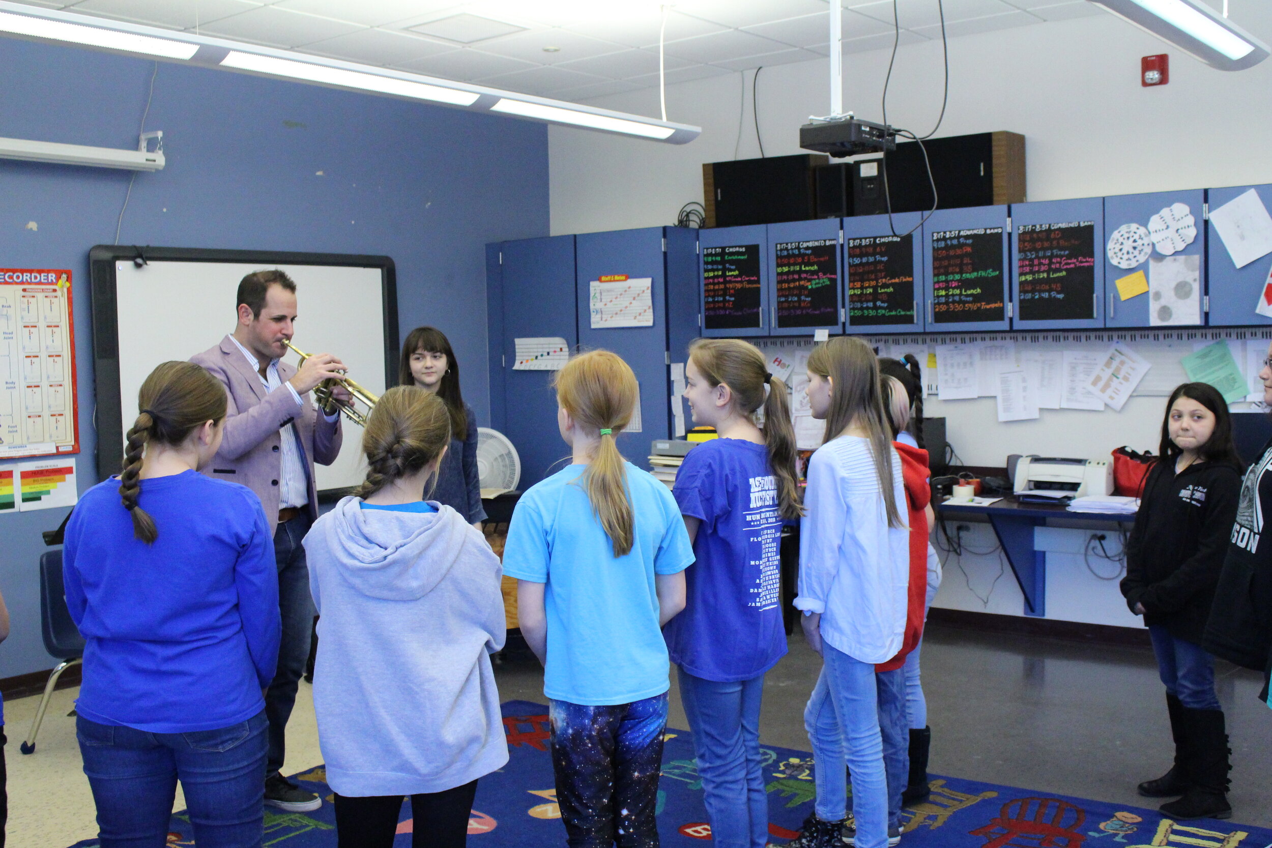 Students scat sing with trumpeter Dominick Farinacci and upcoming young vocalist Ava Preston.JPG