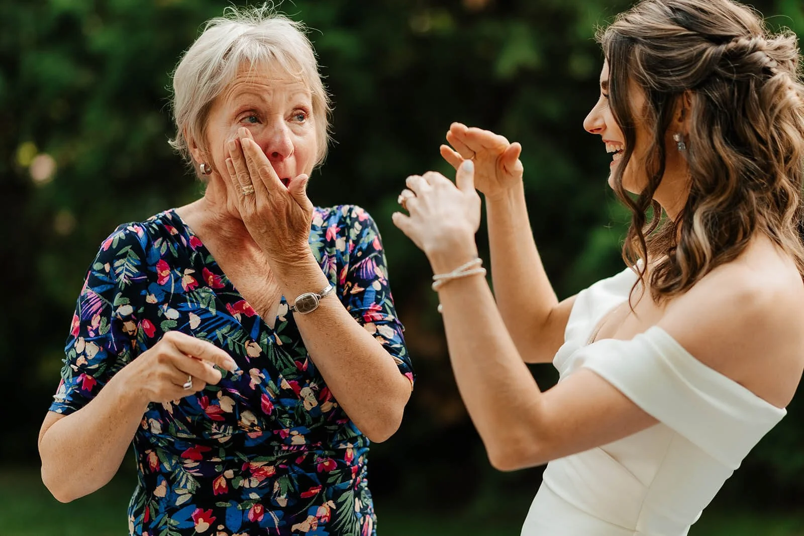 Harbor Springs Michigan wedding photographer candid emotional mother of bride first look outdoor, top Northern Michigan documentary wedding photography