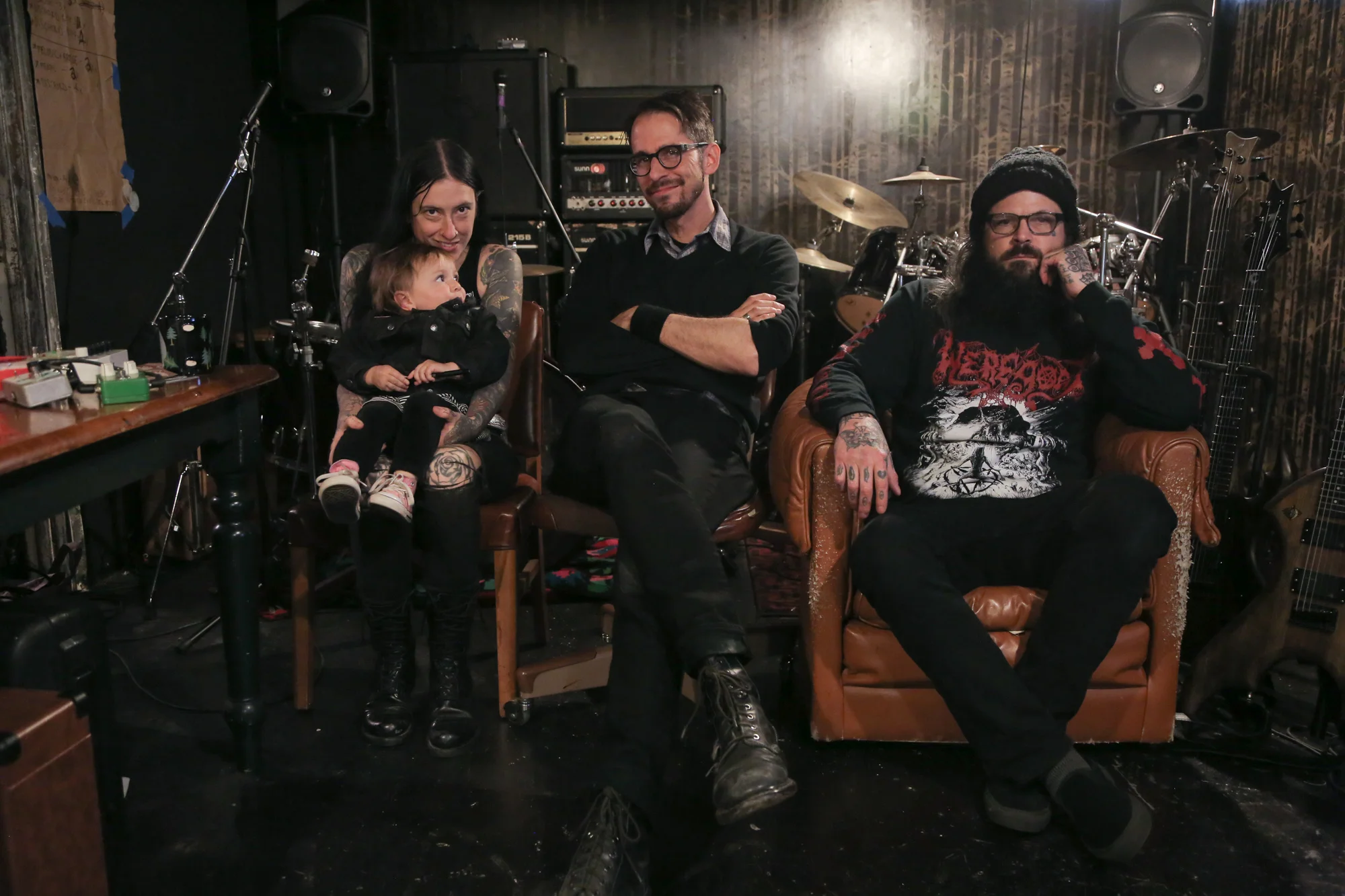 Post-interview with Stevie Floyd (Taurus), Jef Whitehead (Leviathan), and Grail (the little one). Oregon.