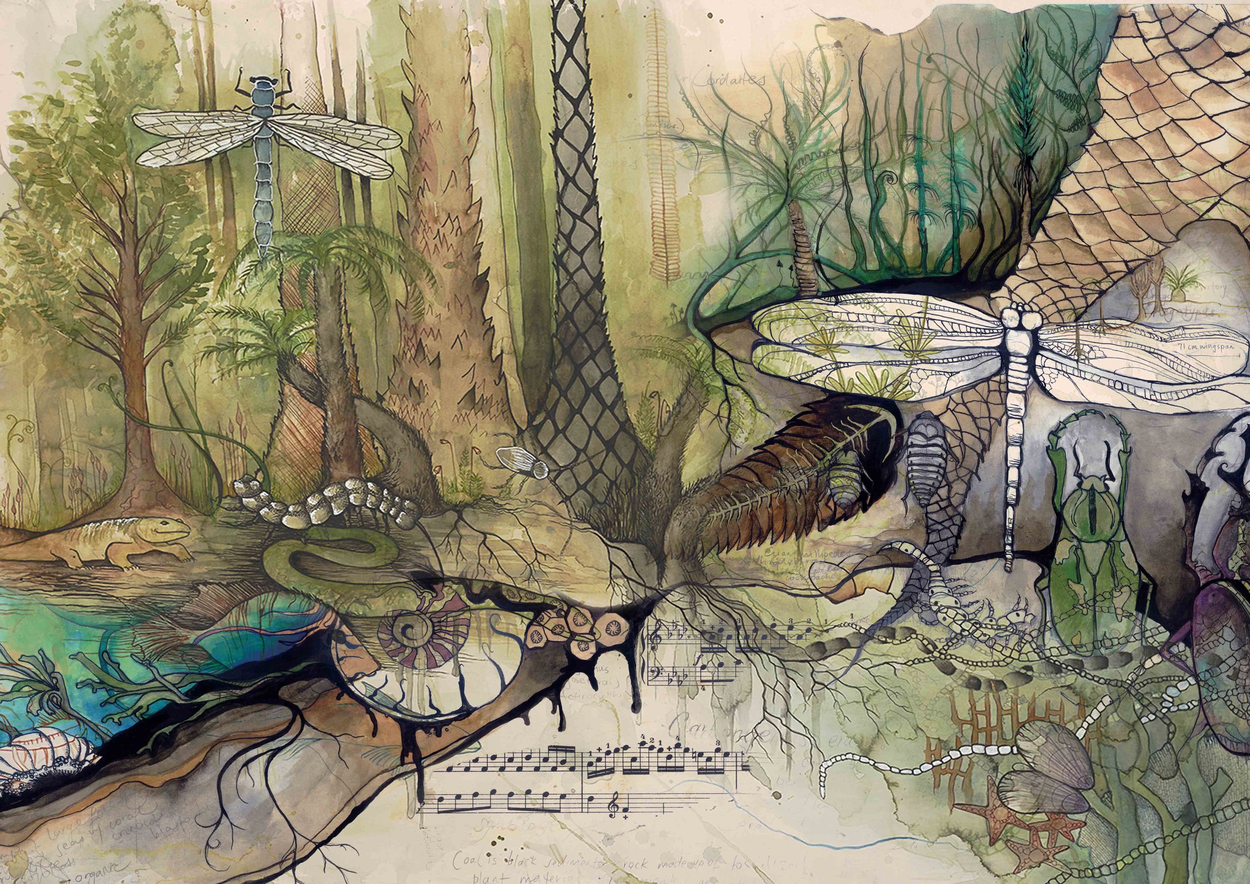 Forest study in watercolour, pen & ink by Aviva Reed, 2015.