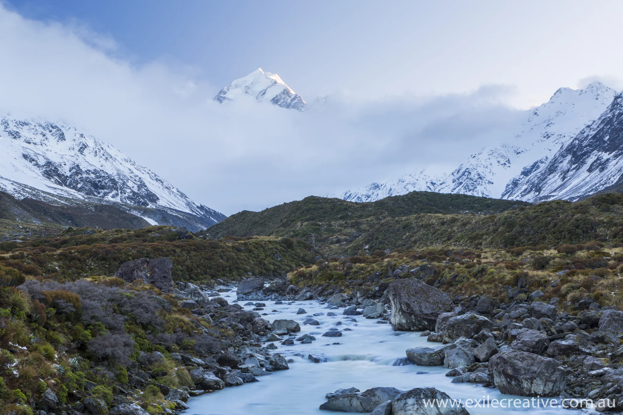 One of the few glimpses we got of Mt Cook this morning. Canon 5Dmiii, 24-105L @ 47mm, ISO100, f/22, 4s with 0.6 Soft GND