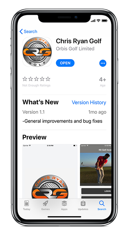 Branded App powering Chris Ryan Golf