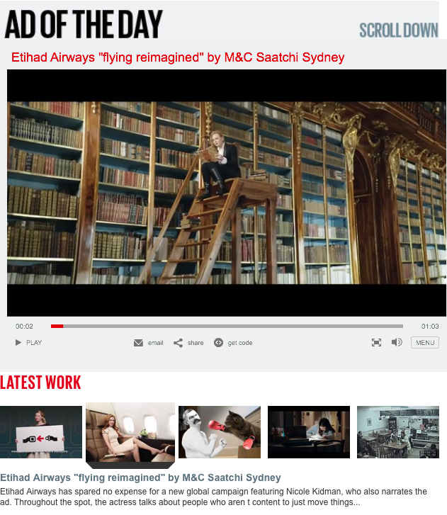 Etihad is Campaign's Ad of the Day