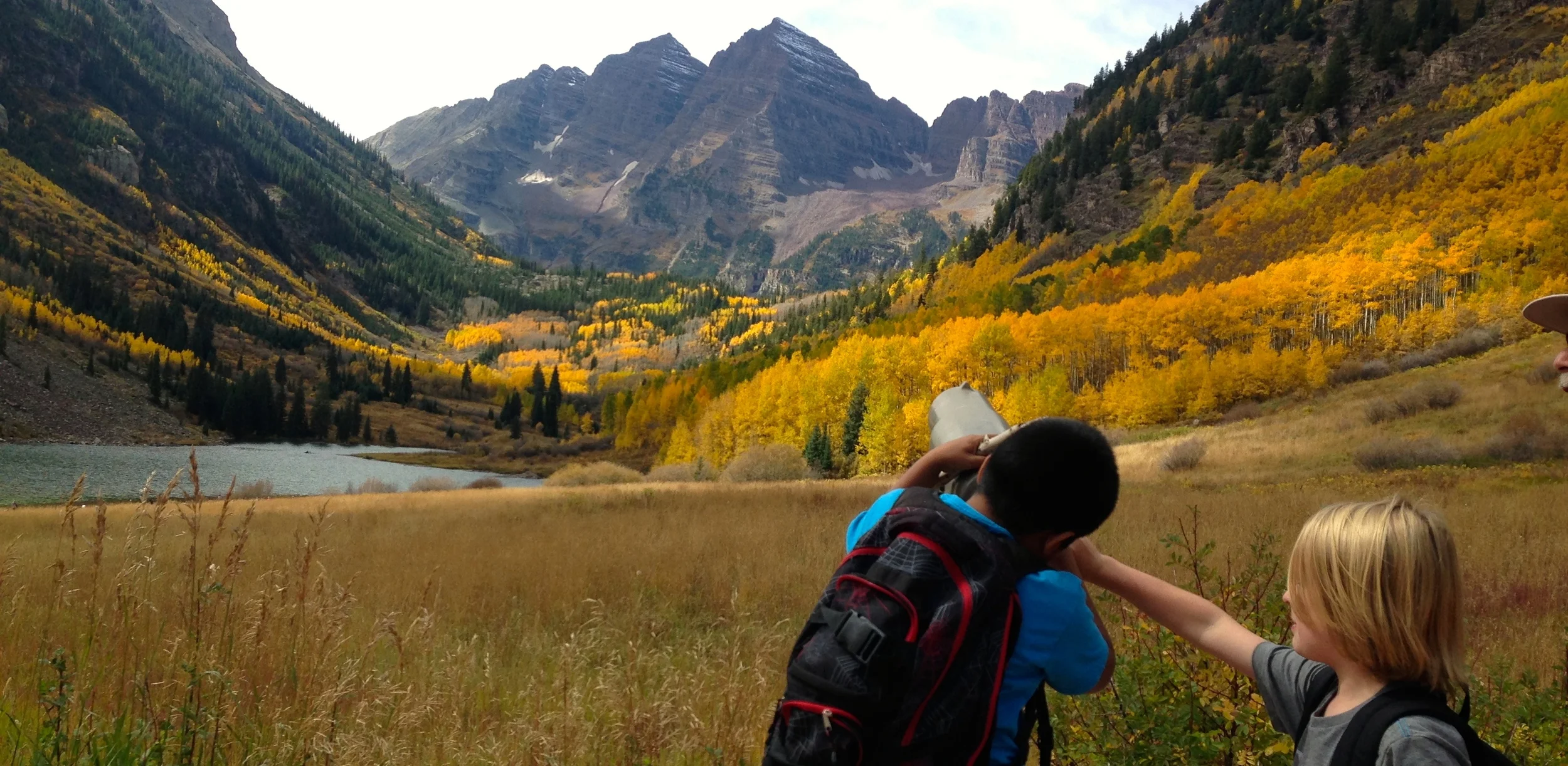 Third grade students explore the Maroon Bells on a field trip. November 2015. 
