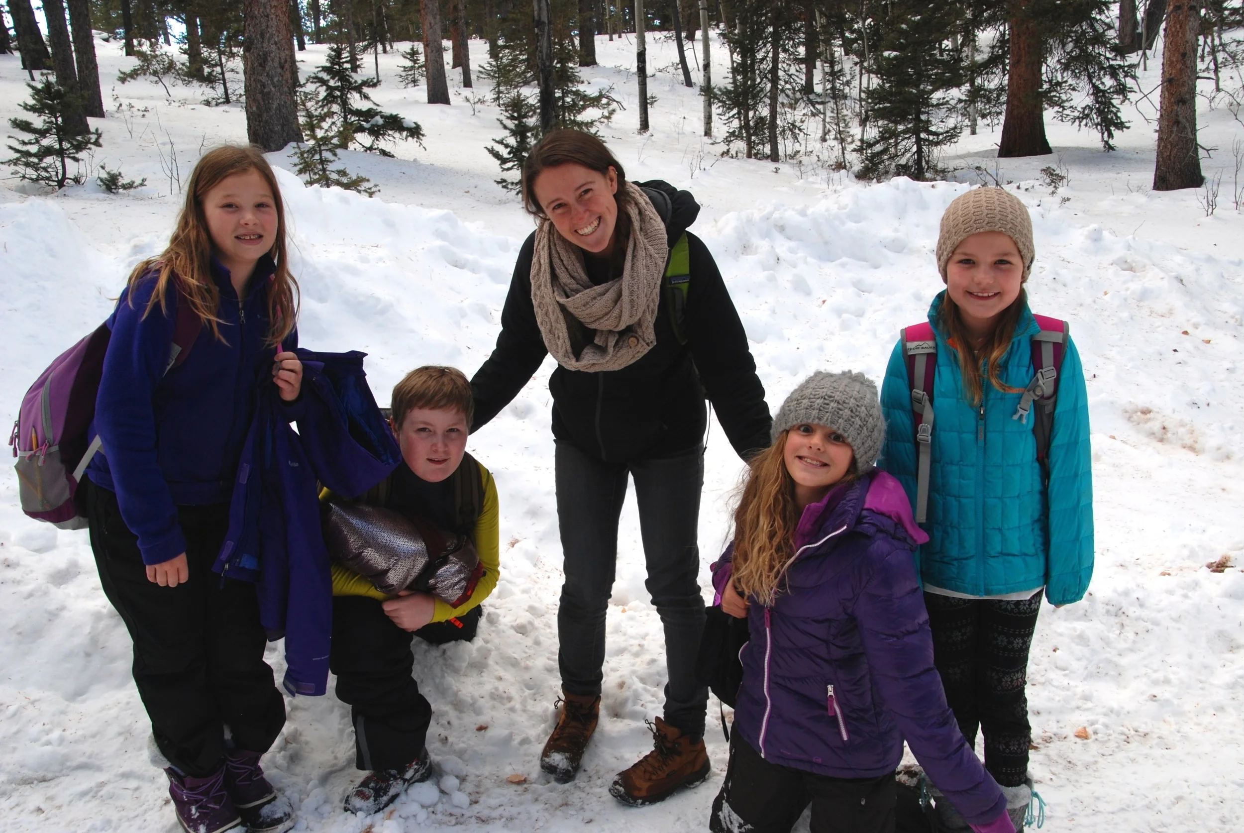 My team of four fifth-grade students on a hike at the Catamount Center. December 2015.