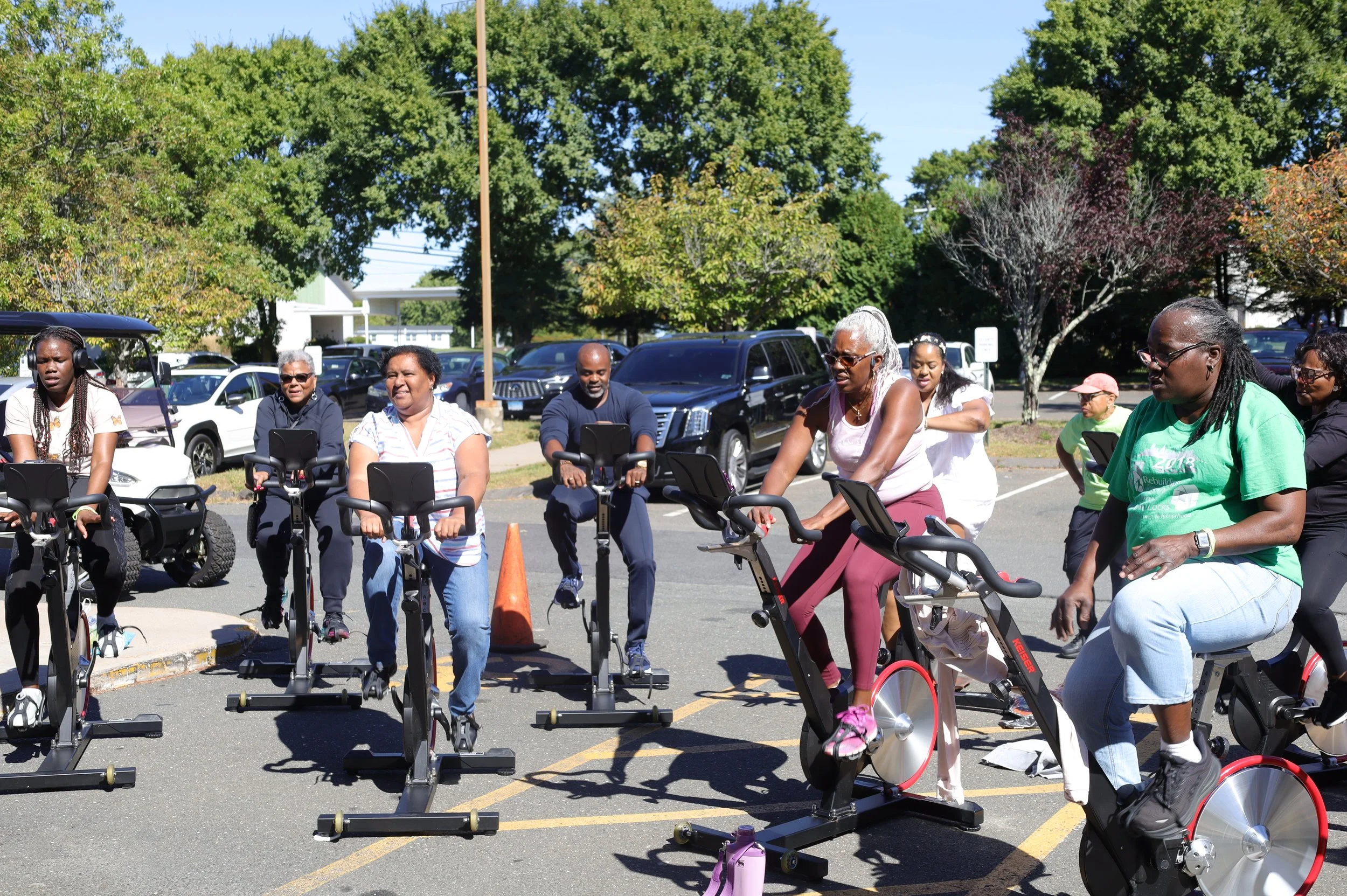 Group cycling on stationary bikes