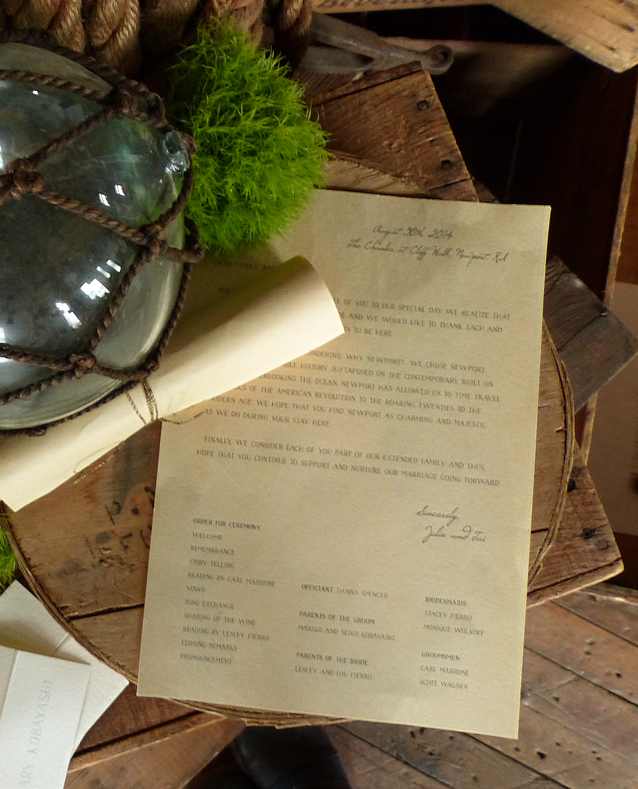  For the very short ceremony&nbsp;program we incorporated a letter from the couple and rolled it into a scroll.&nbsp; 