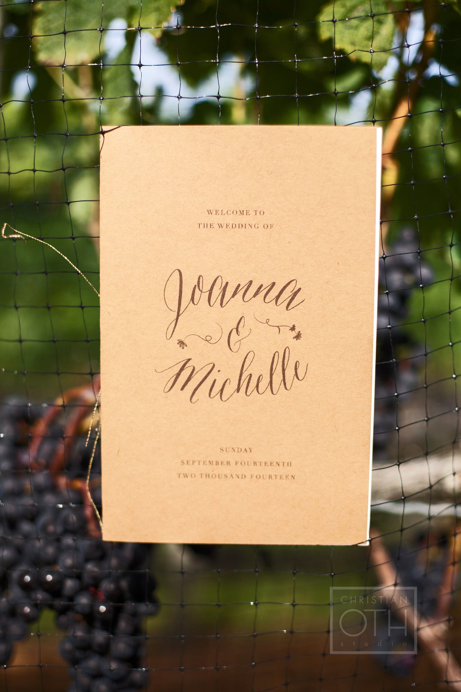  "Day Of Wedding" pieces include a rustic ceremony program printed with the couple's logo.&nbsp; 