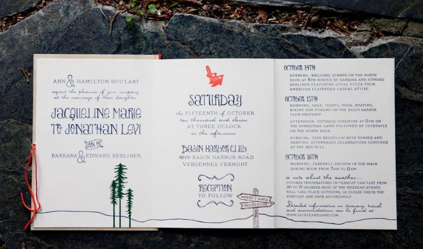  With all guests invited to attend the entire weekend of festivities all events were incorporated into the tri-fold invitation printed in 4 color letterpress.&nbsp; 