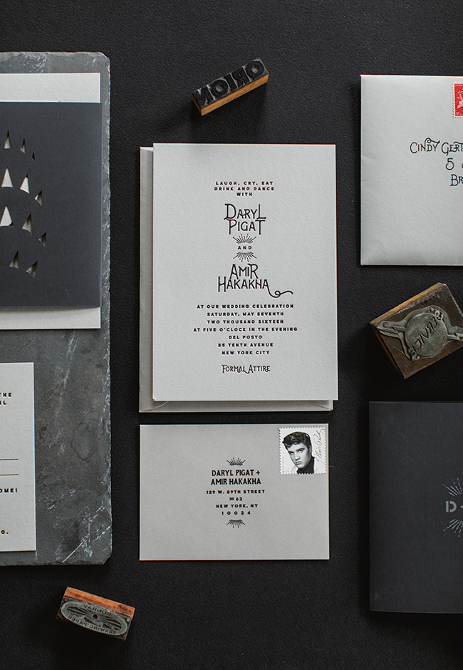  The cards in the suite were letterpressed with black ink on light gray cardstock.&nbsp; 
