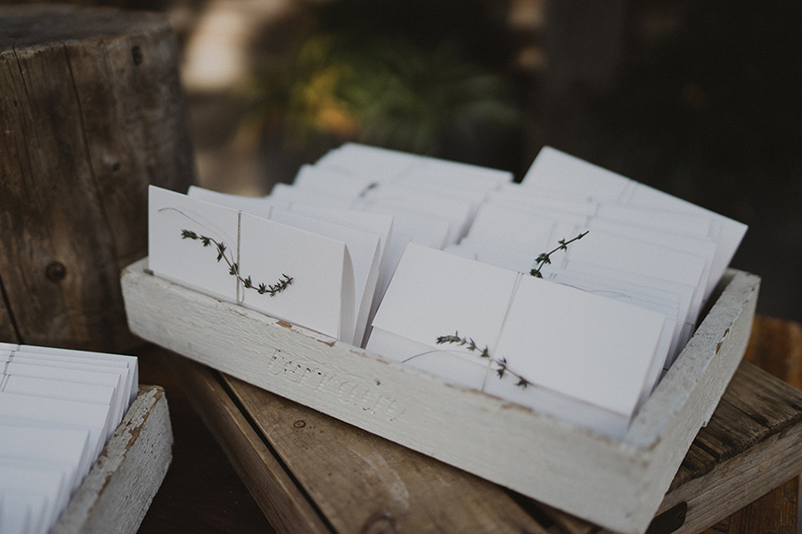 We designed the simple programs to be tied up with a lavender sprig. Inside they feature a map of the grounds so guests could meander during cocktail hour. 
