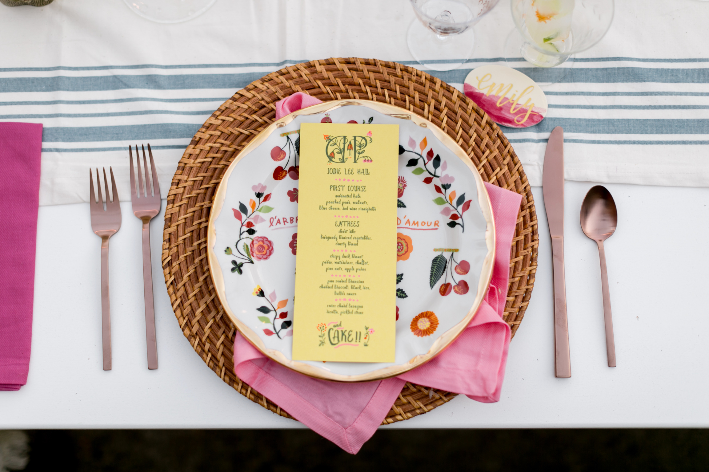  Bold and bright, happy and hippy menus topped these whimsical plates from Anthropologie.  