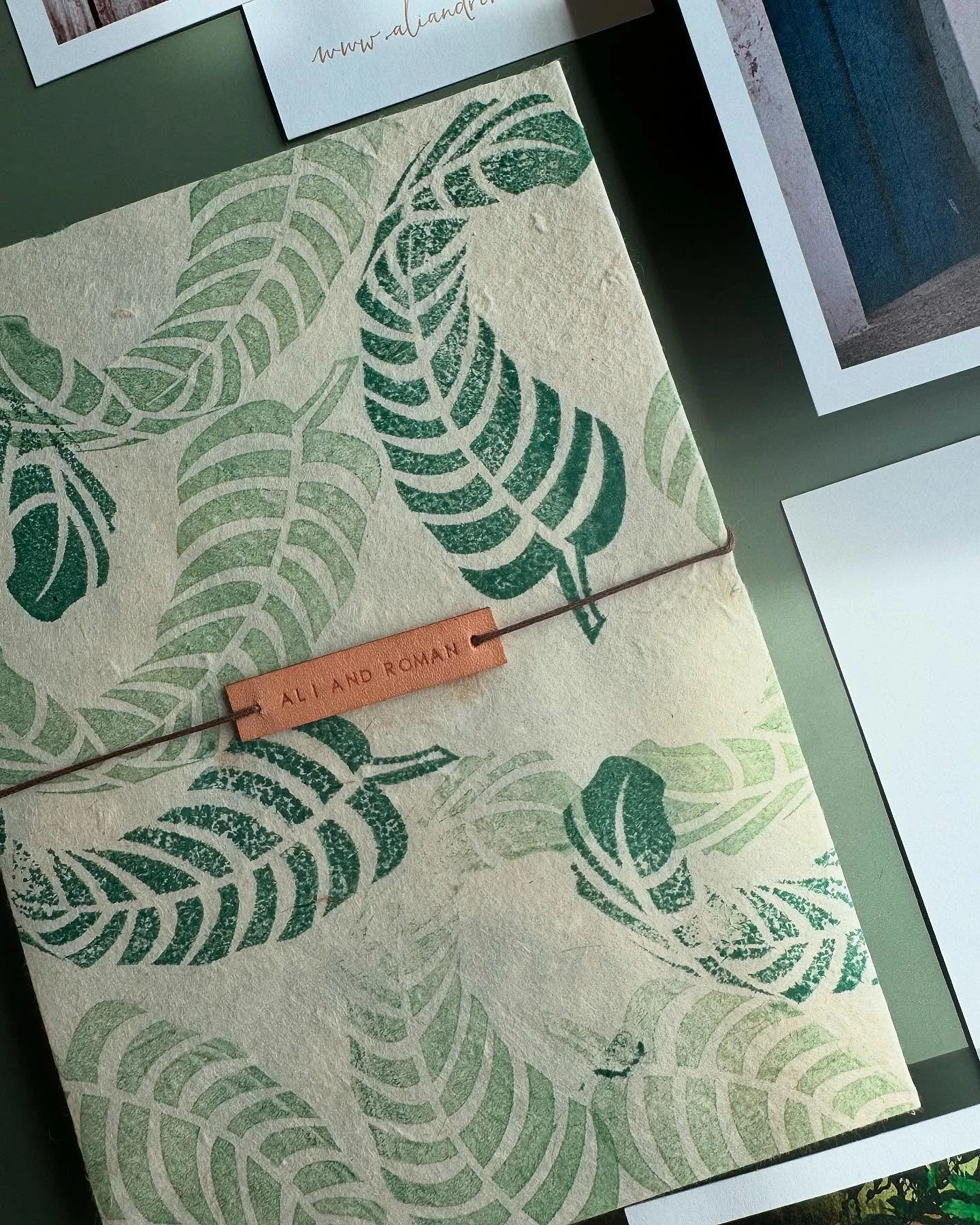 2015 &bull; Cartagena, Colombia 
In a rare case we used personal photography provided by the couple as artwork for this suite. To soften the look and make it more social we wood block printed a large sheet of handmade paper to wrap the cards in and f