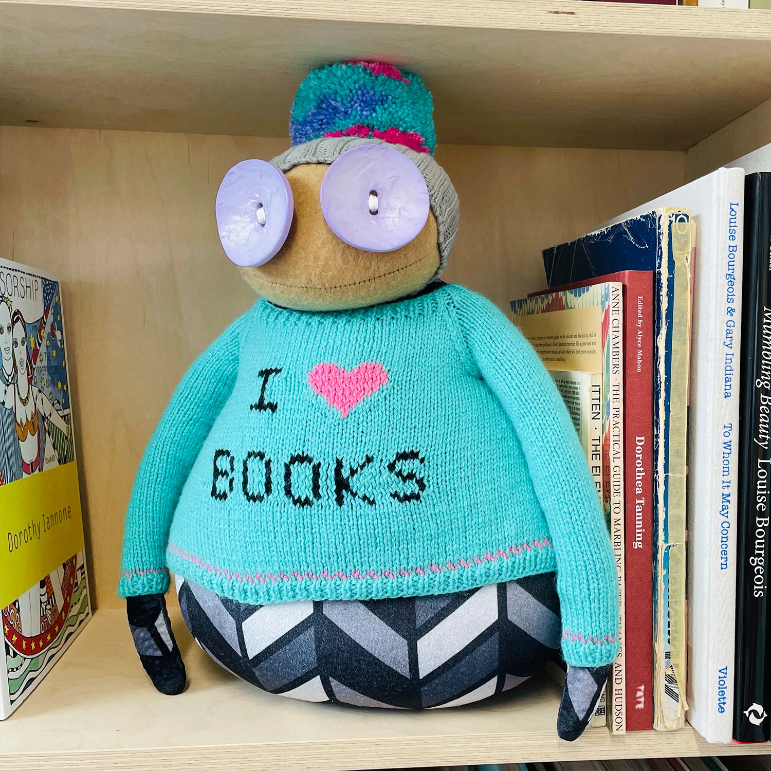 Ruby Ruth Dolls - Lilac eyed Burt in turquoise I love books jumper.jpg