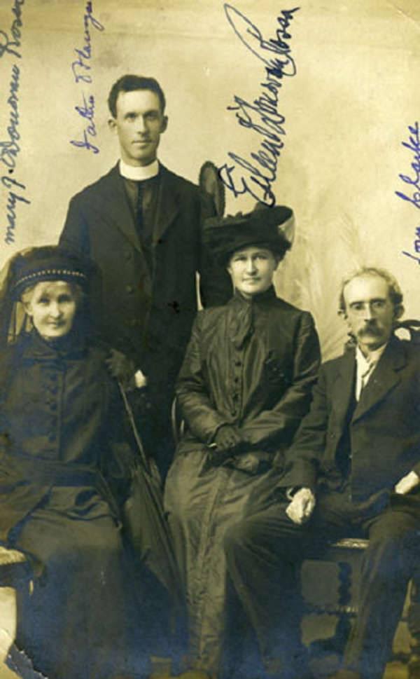 Mary Jane helped organize her husband's famous funeral in 1915. Here she is with Fr. Michael Flanagan, her daughter Eileen and Tom Clarke who would, of course, be executed after the Easter Rising