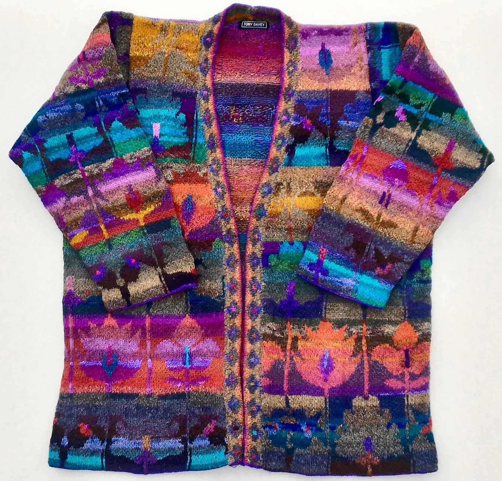 Kimono in Four Flower Block Design - Turquoise, Pink and Coral