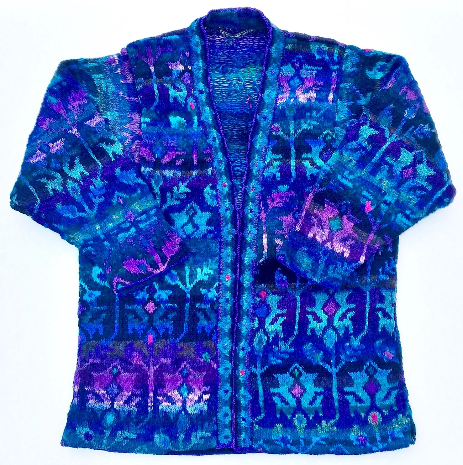 Kimono in Persian Flower Design - Turquoise and Electric Blue