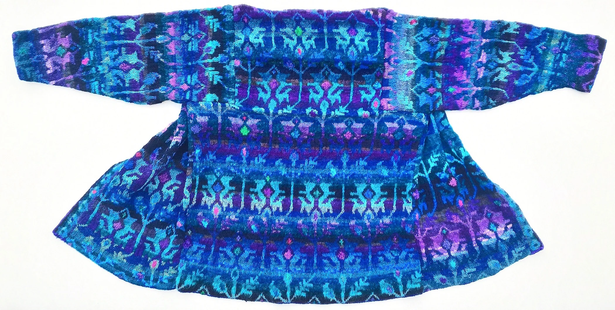 Kimono in Persian Flower Design - Turquoise and Electric Blue