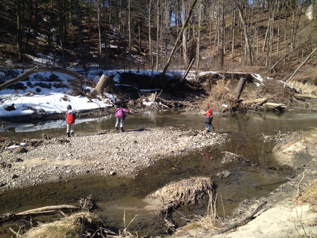 Explore outdoors. Float sticks and ice. Throw rocks. We even found rocks with fossils.