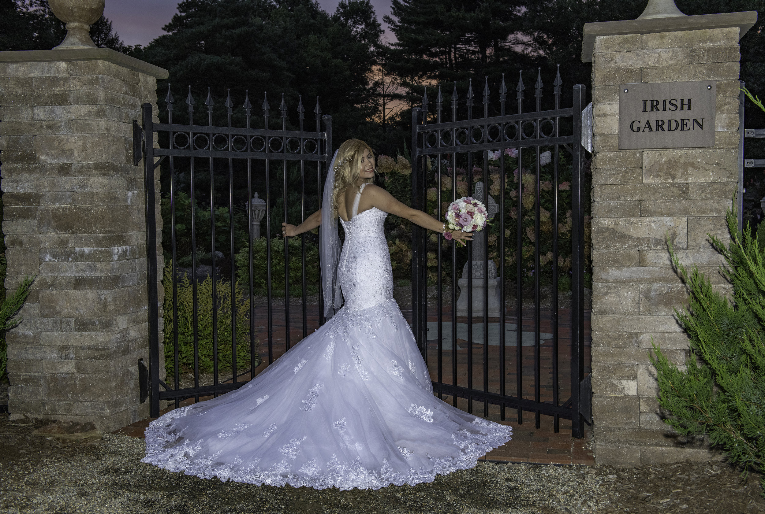 WICKHAM PARK WEDDING BRIDE PORTRAIT IN FRONT OF IRISH GARDEN GATE.jpg