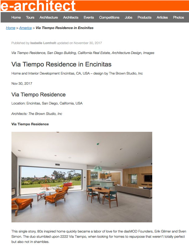 E-ARCHITECT | DECEMBER 12, 2017 Via Tiempo Residence in Encinitas.