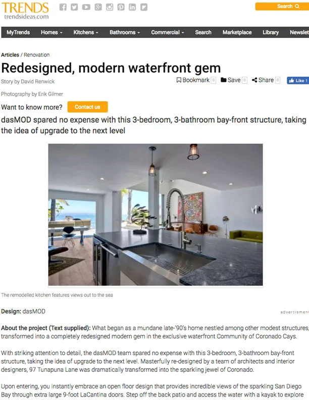 TRENDS | NOVEMBER 8, 2017 Redesigned Modern Waterfront Gem.