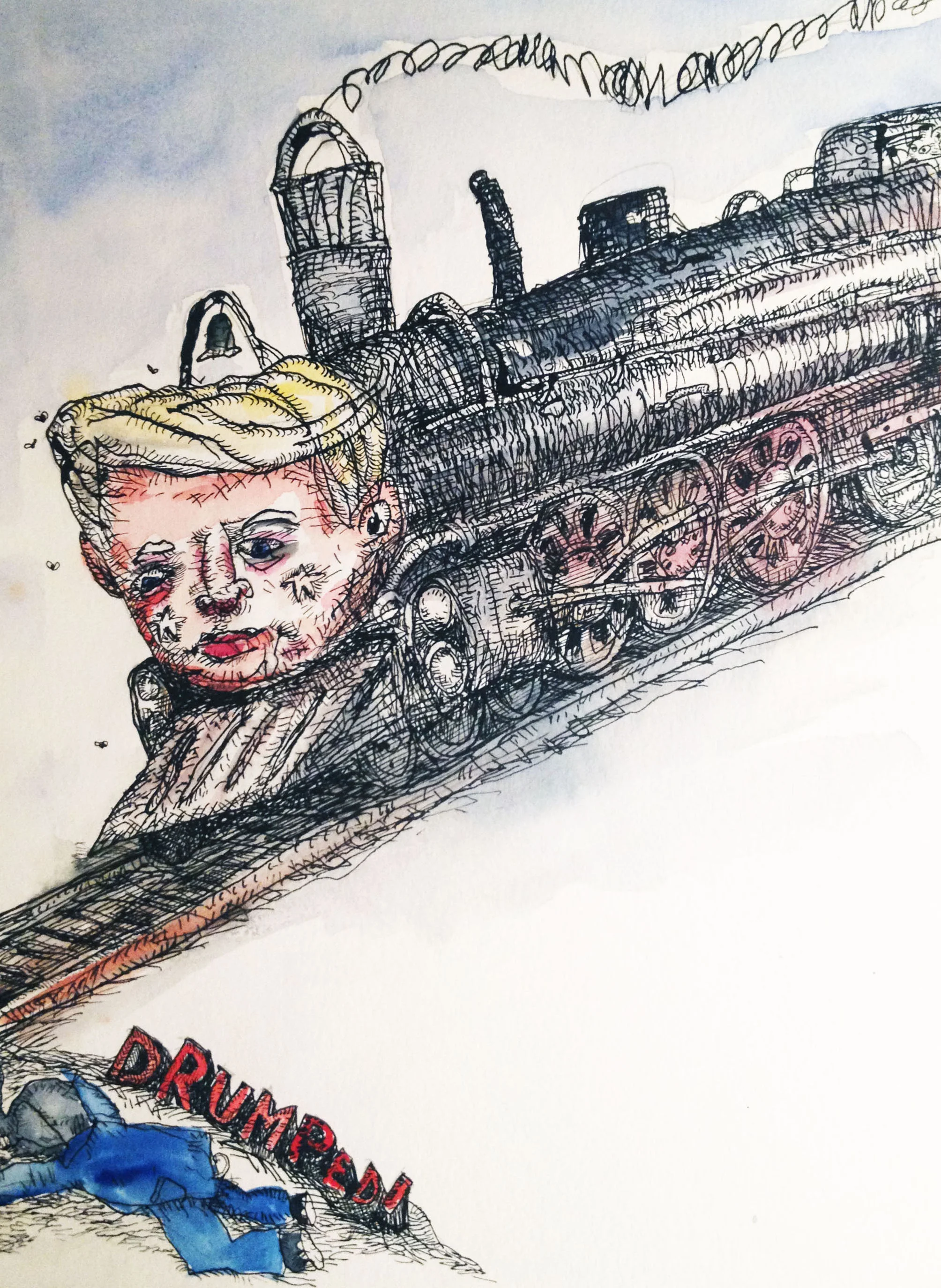 Drumphed!, Ink & Watercolor, 15 x 11in, 2016