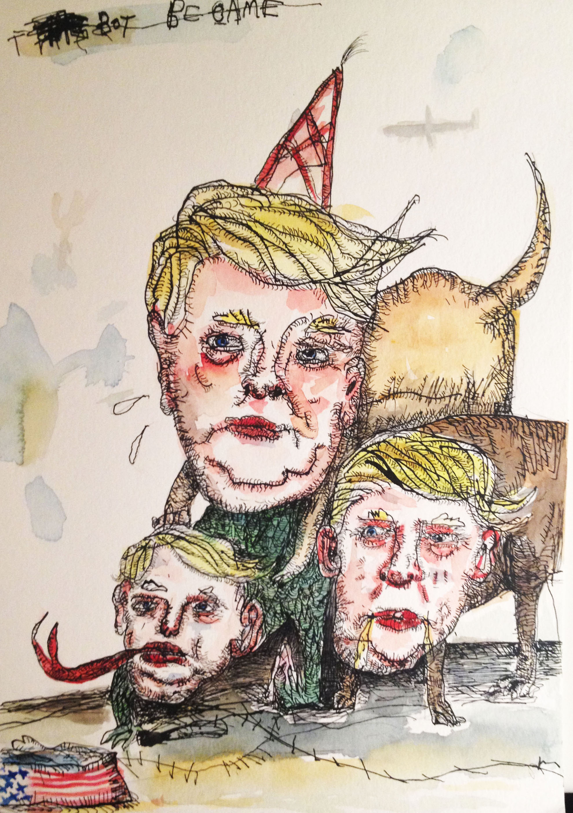 Cerebus-Trump, Ink & Water color, 15x 11in, 2016