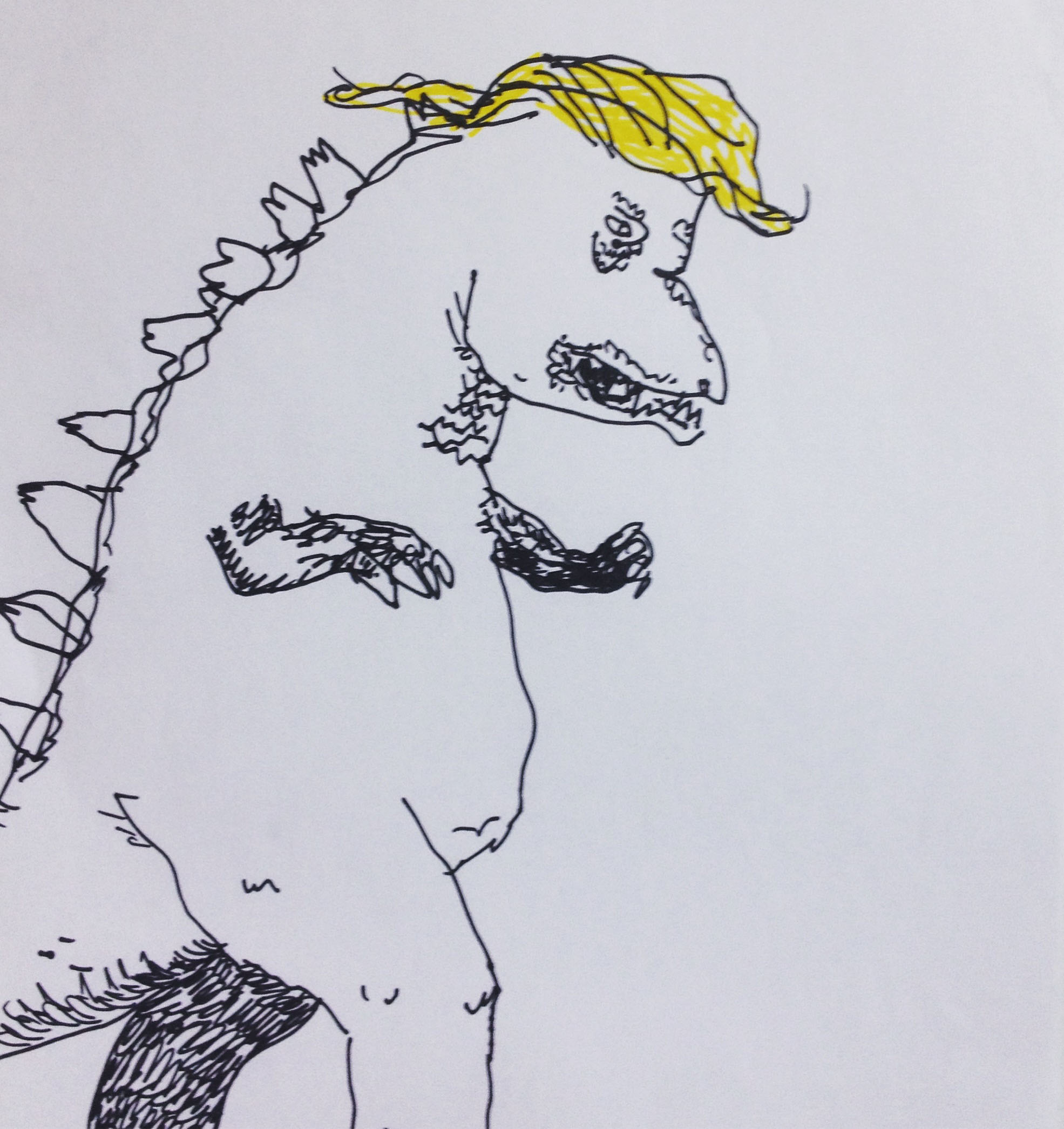 Trumpzilla sktech, black & yellow marker, 17 x 11in , 2016