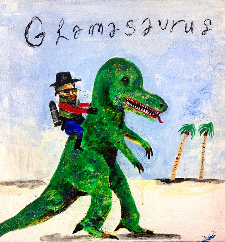Glamasaurus, Acrylic & Glitteron Canvas, 24in x 24in, 2017