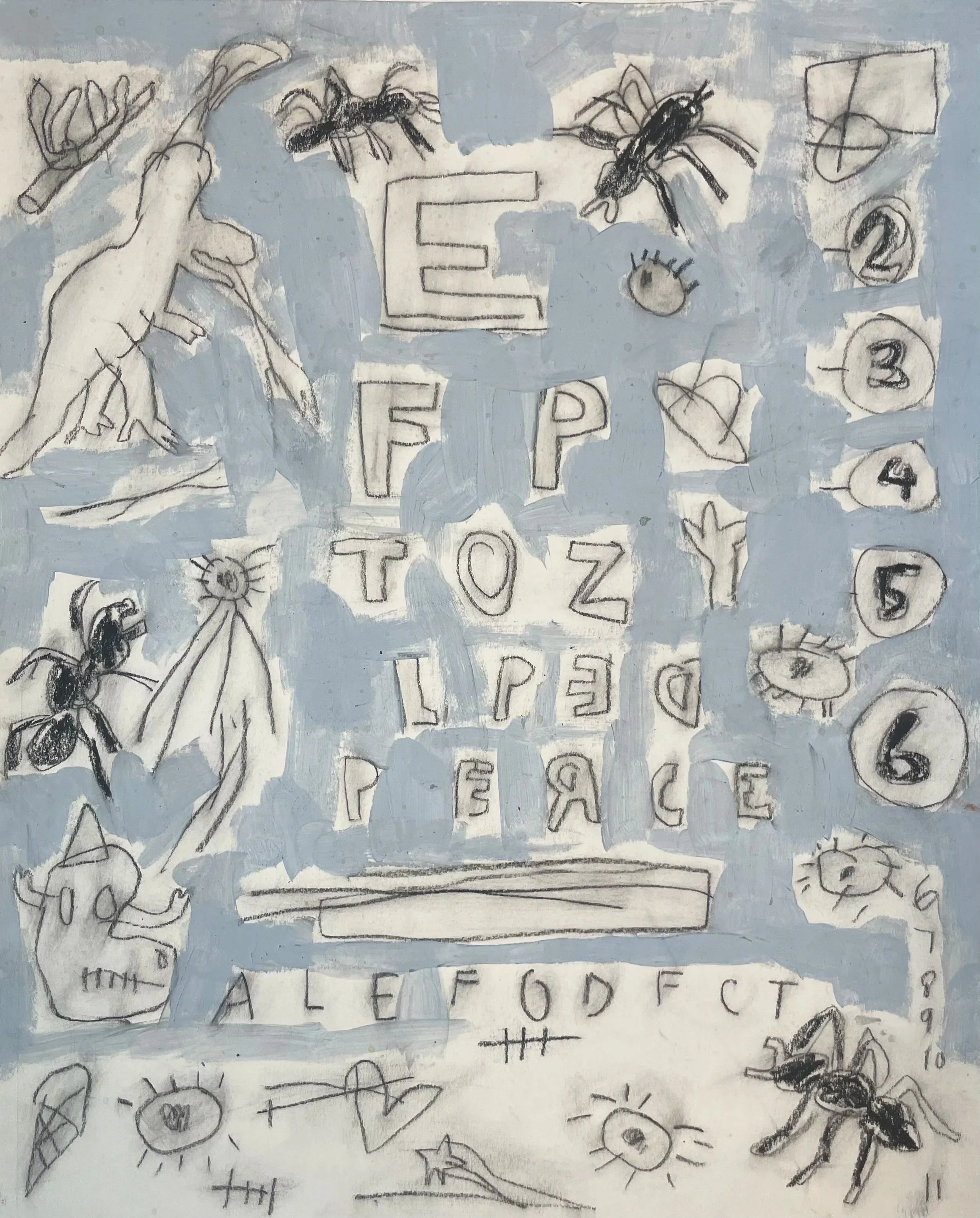  Off the Charts, charcoal pencil  &amp; acrylic, 14 × 11inch, 2025 