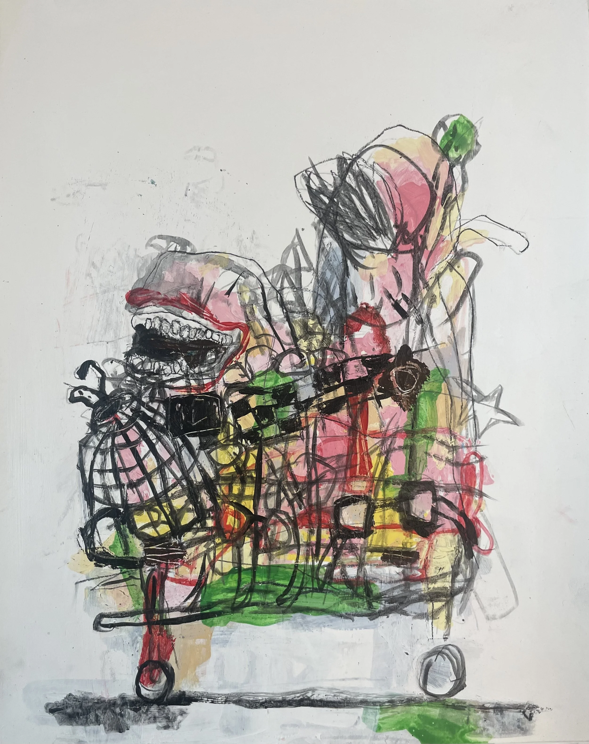  The Salvager, acrylic &amp; crayon, 14 × 11 inches, 2025 