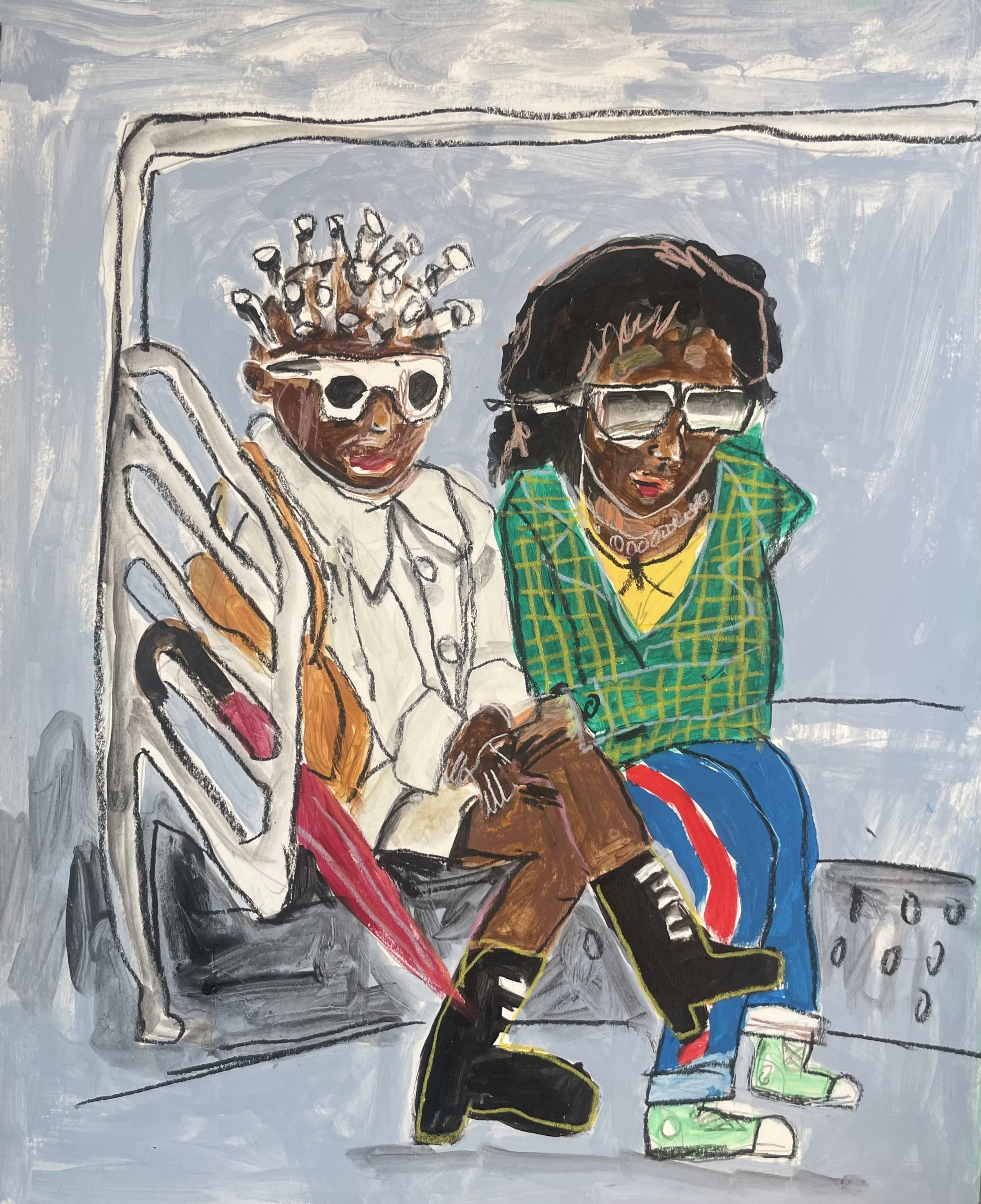  The Hair Train sketch, acrylic &amp; crayon, 14 × 11in, 2025 