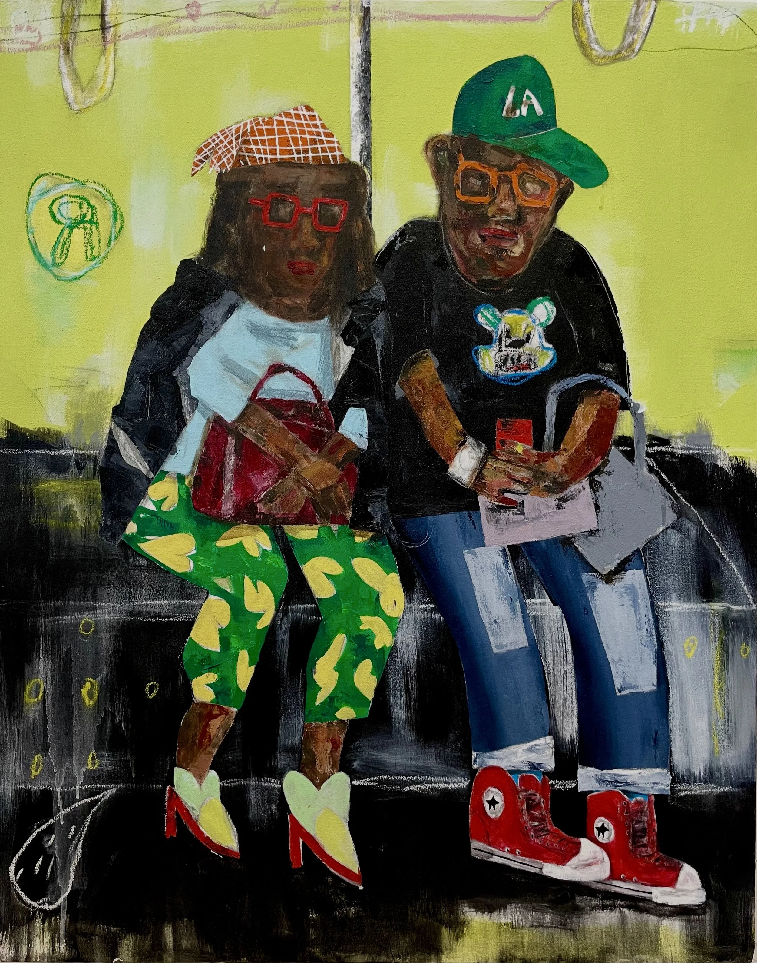  Subway Vibe, acrylic on canvas,&nbsp; 34”h x 27”w, 2025 