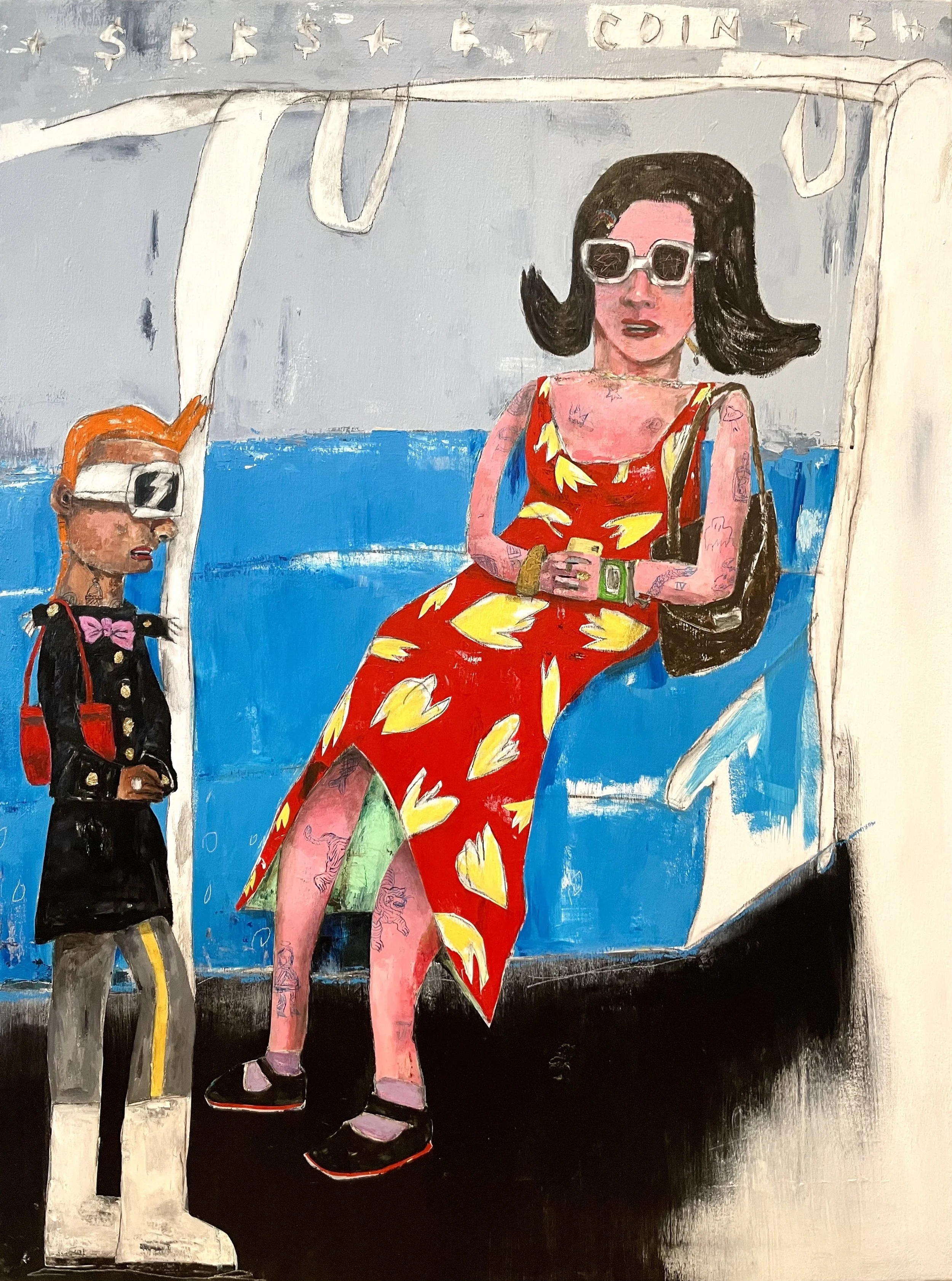  Passengers, acrylic on canvas,&nbsp; 34”h x 27”w, 2025 