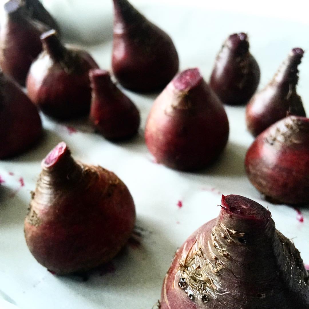 KISS. I keep it simple by roasting full beets on a cookie sheet. Then I cut or slice them into smaller pieces after they have cooled down. I normally roast full medium sized beets for 350 F for 1.5 hours. 