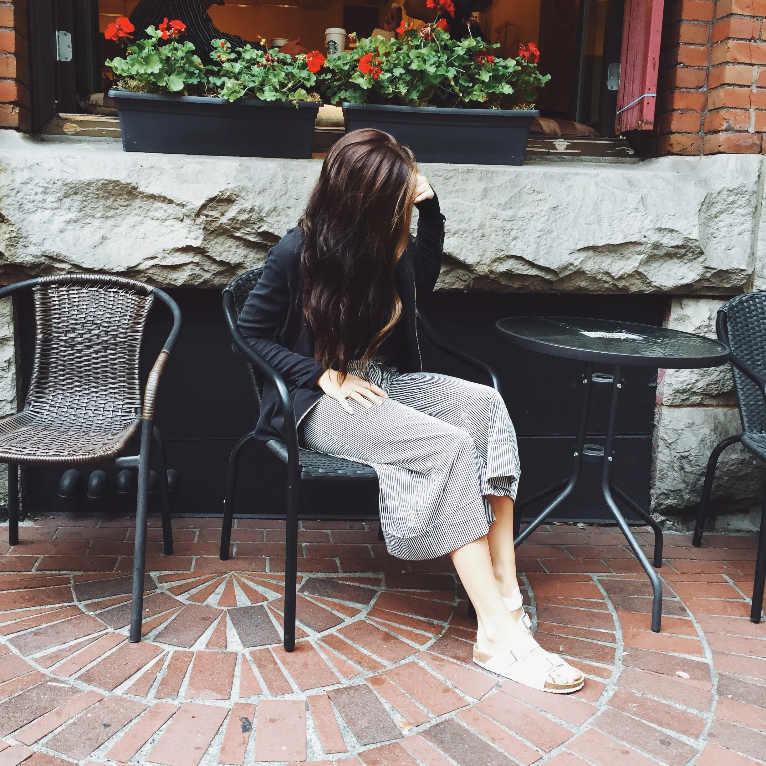 jacket: nordstrom; culottes: Zara; shoes: steve madden; shirt (unseen): topshop