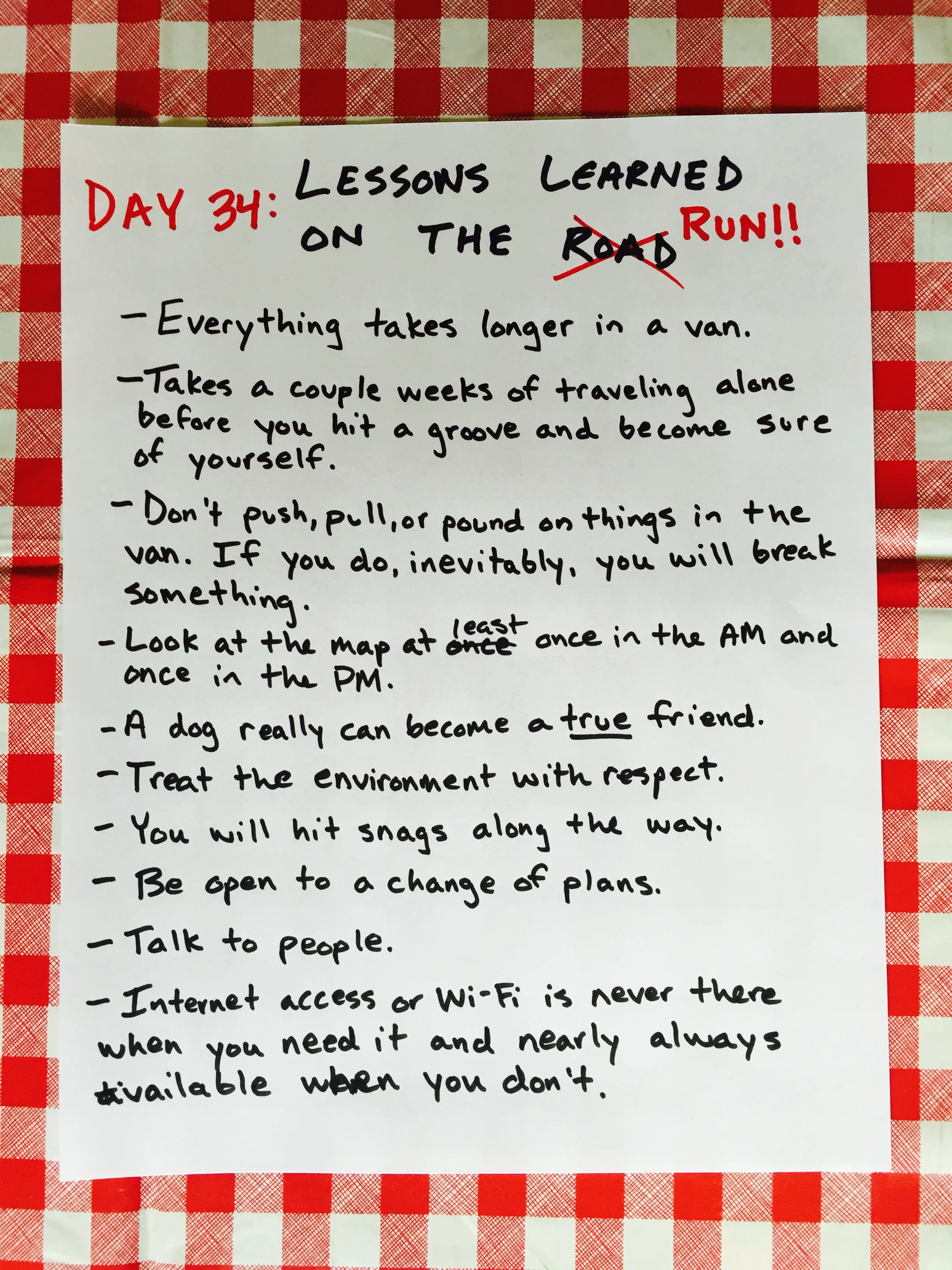 Day 34: Lessons Learned on the Run