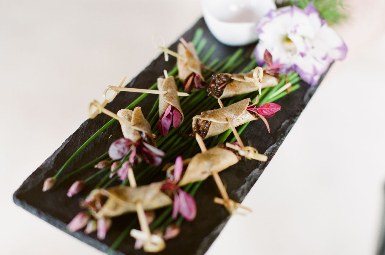Green Tea Crepes with Braised Korean Short Rib | Trillium Caterers